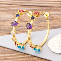 aibef bohemia fashion big geometric round gold copper earrings rainbow rhinestone circle earrings for women wedding jewelry gift