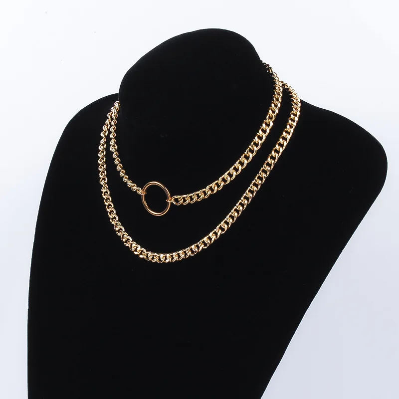 

Personality Gold Silver Color Clavicle Chain Trendy Double Layer Round Circle Necklaces for Women Fashion Neck Jewelry XL990