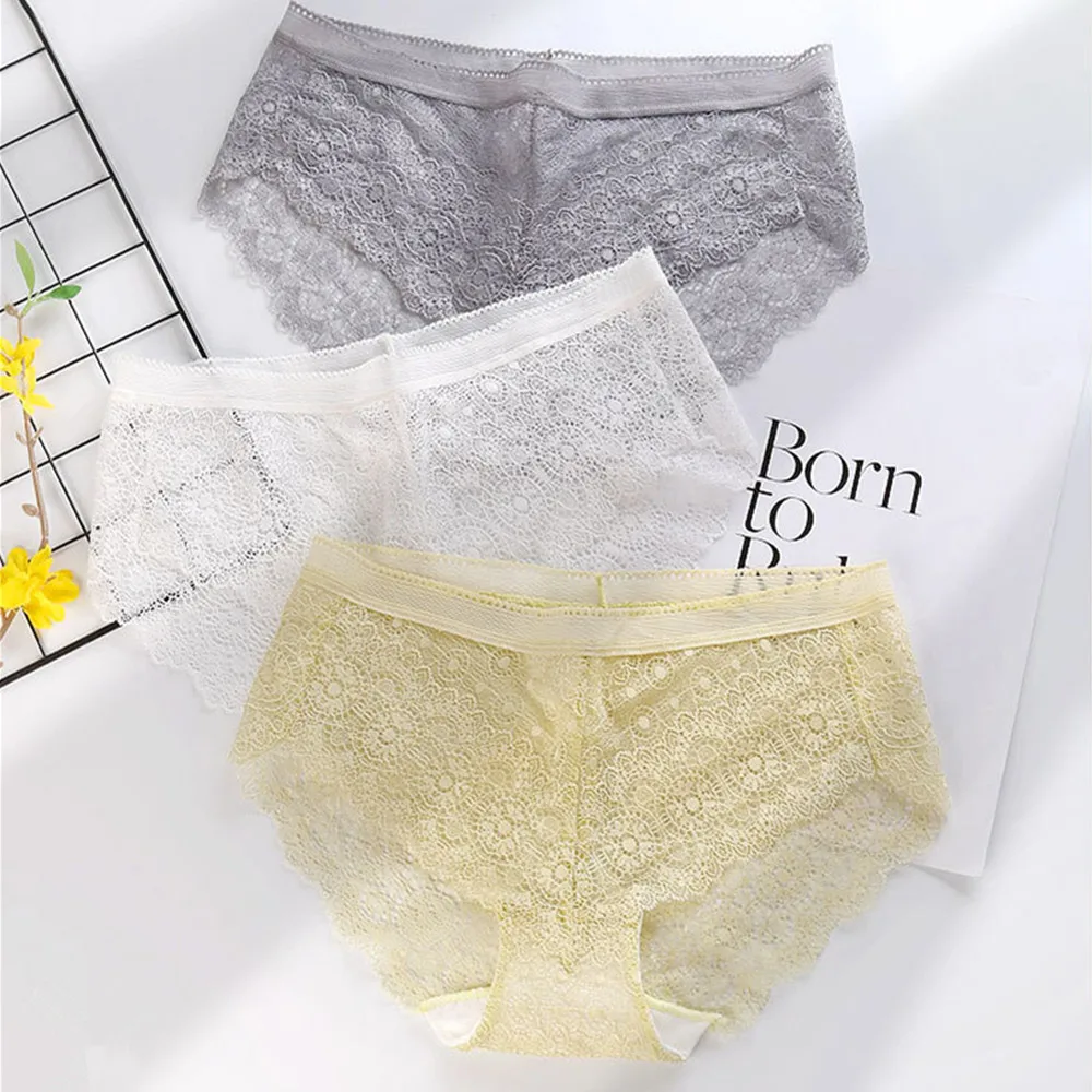 Quality Ladies Sexy Transparent Lace Panties Female Solid Floral Hollow Out Underwear Seamless Breathable XXL | Женская одежда
