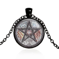 witchcraft pentagram art photo cabochon glass pendant necklace pentagram jewelry accessories for womens mens creative gifts