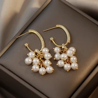 personality trend high sense gold stud light luxury pearl pendant 2021 new korean fashion earrings for women party jewelry gift