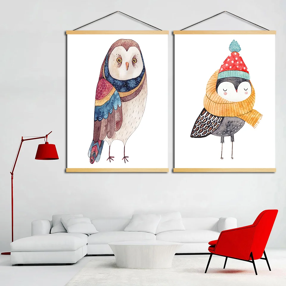 Настенный плакат в скандинавском стиле с изображением совы птицы животных