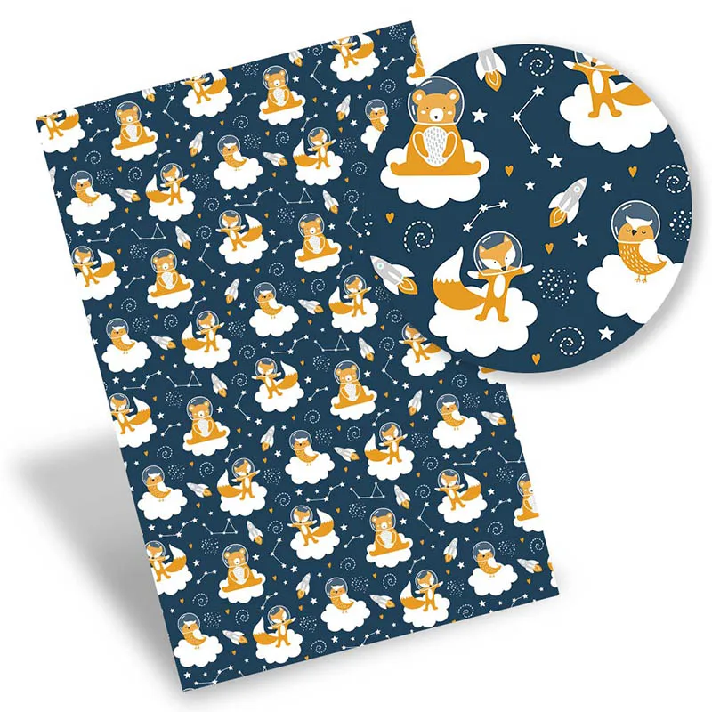 

Faux Synthetic Leather Sheets Cartoon Bear Fox Printed Vinyl Leather Fabric DIY Bow Making Handbag Craft Materials 22*30cm/pc