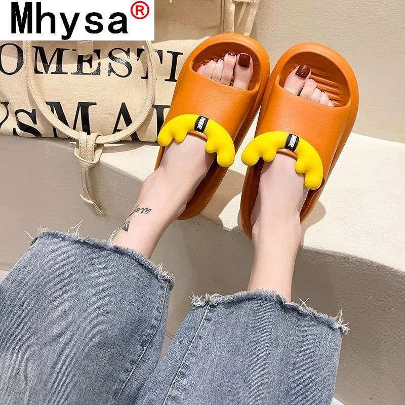 

Lazy Beach Slippers 2021 Summer New Women's Shoes One-word Sandals Women's Slippers Antlers Thick-soled Casual Shoes Women