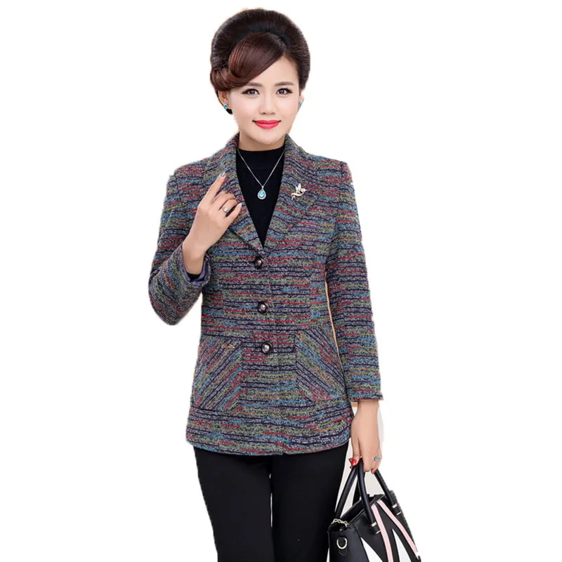 

5XL Plus Size Women Spring Autumn Jacket Coat Fashion Slim Long-Sleeved Plaid Outwear Casual Elegant Top Overcoat Mother Dress