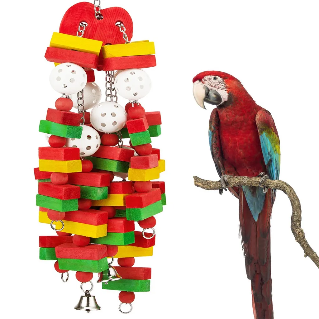 

Bird Parrot Bite Chew Toy Wooden Pendant Swing String Pet Birds Blocks Toys