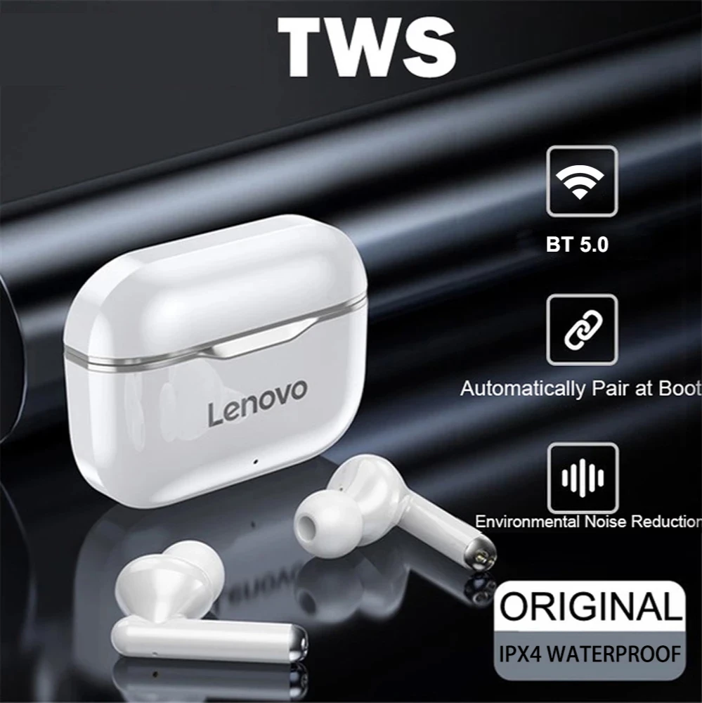 

TWS Earphones Lenovo LP1 Bluetooth 5.0 Wireless Earbuds 9D Stereo Sound Noise Reduction IPX4 Waterproof Sports Headsets With Mic