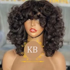 16 дюймов 250 плотность локоны Фунми человеческих волос парики с челкой бразильский фантазия волна головы машина верхней части парик для черных Для женщин