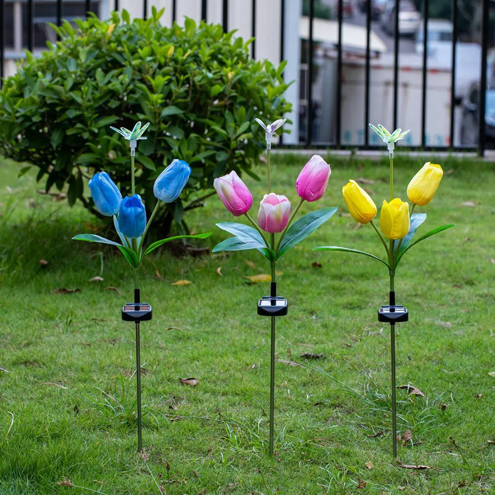 

4 LEDs Solar Tulip Flower Lights Solar Powered Garden Outdoor Decorative Landscape LED Tulip Lamps Path Lights for Garden