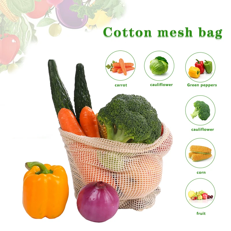 Многоразовые продуктовые сумки сетчатые органические хлопковые для покупок