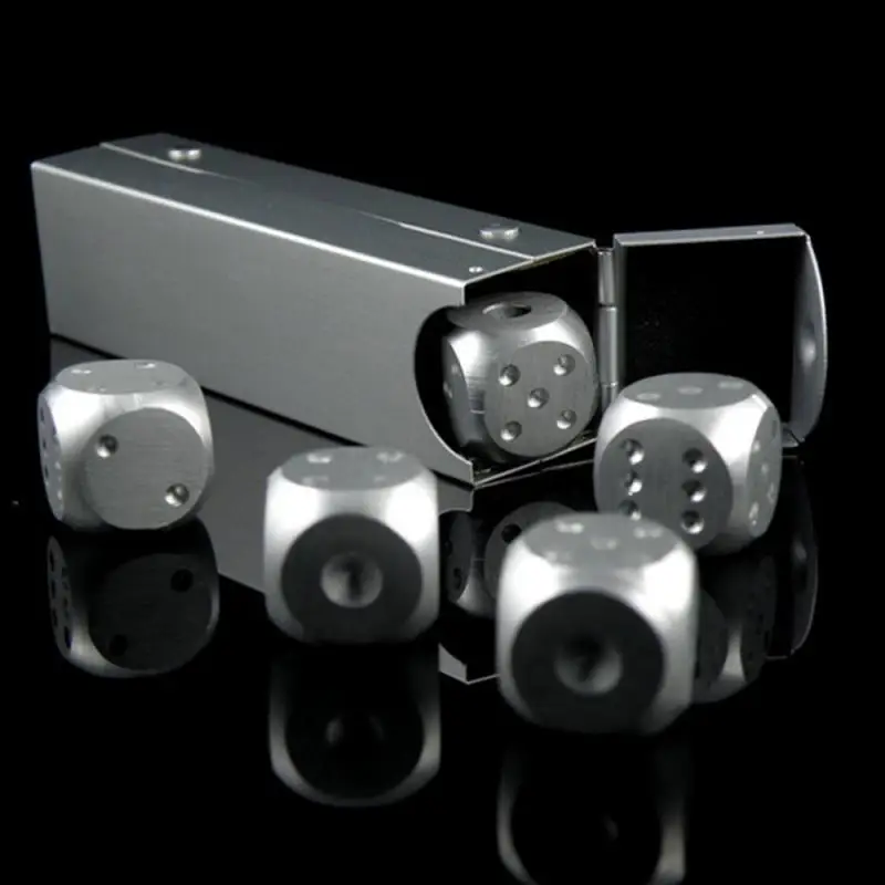 

Aluminium Alloy Poker 5 Pcs Silver Color Solid Dominoes Dice For Gambling Game Party Home Play Poker Toy For Entertainment