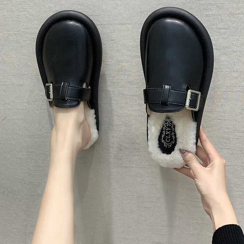 Брендовые зимние женские винтажные кожаные туфли Дизайнерские шерстяные