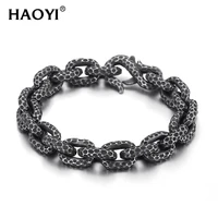 haoyi 13mm heavy o thick bracelet round link chain mens bracelet oxidized black stainless steel simple punk hiphop jewelry