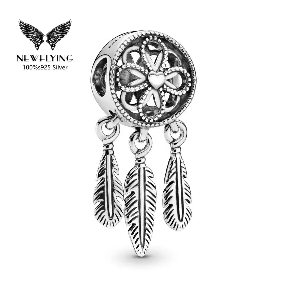 

925 Sterling Silver Spiritual Dreamcatcher Charm with Peaceful Clear Cubic Zirconia Fit Pand Making Jewelry Bracelet Necklace