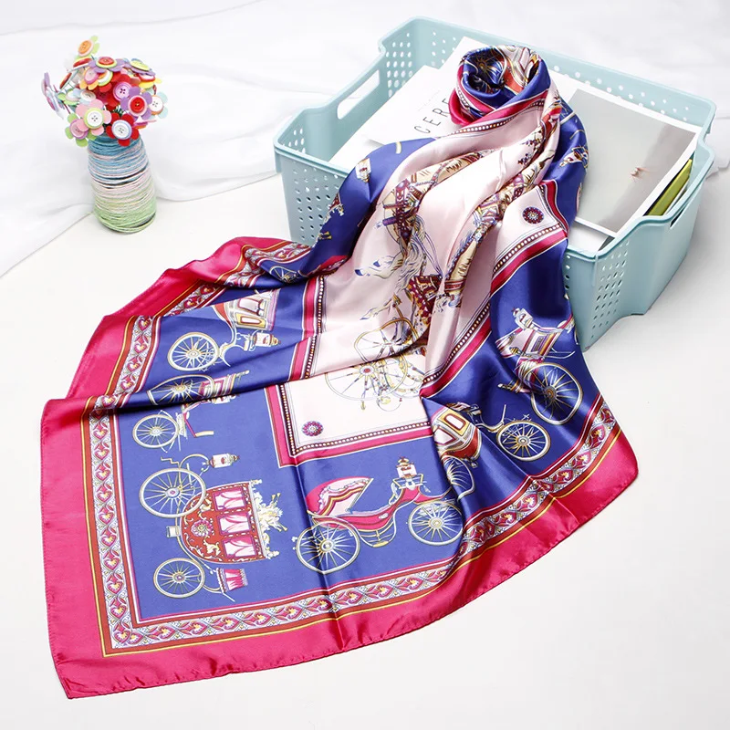 

Square Scarves Women Chain Print Sunscreen Silk Scarf Female Silk Satin Long Scarf dual-use Shawl Beach Towel Shawl carriage