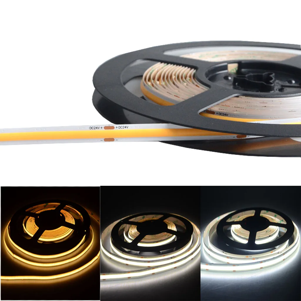

COB LED strip 480leds/meter DC12V/24V flexible ribbon light high Density no spot dimmable lamp