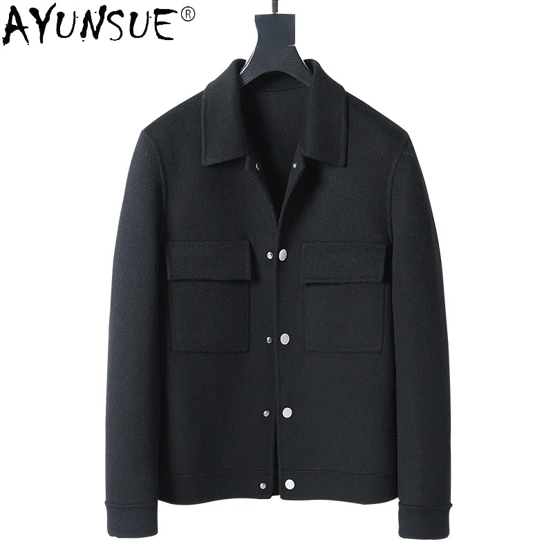 

AYUNSUE 2021 Autumn High Quality Coat Male Double-faced Woolen Coat Spring Black Real Wool Jacket Casaco Masculino Inverno Gm405