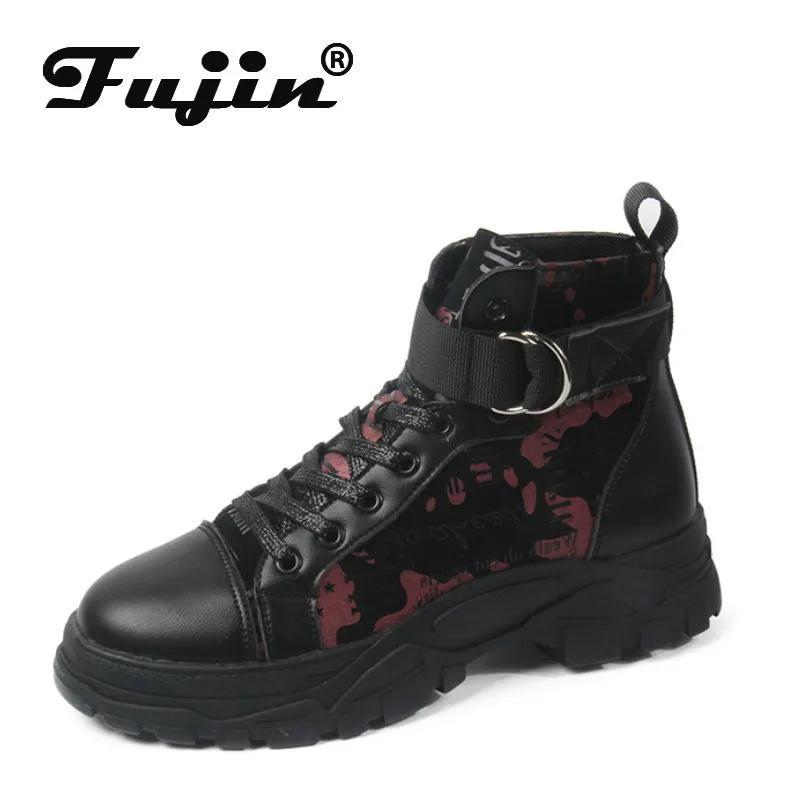 Fujin/женские ботинки Ботильоны на платформе Новинка 2020 года Осенняя обувь с