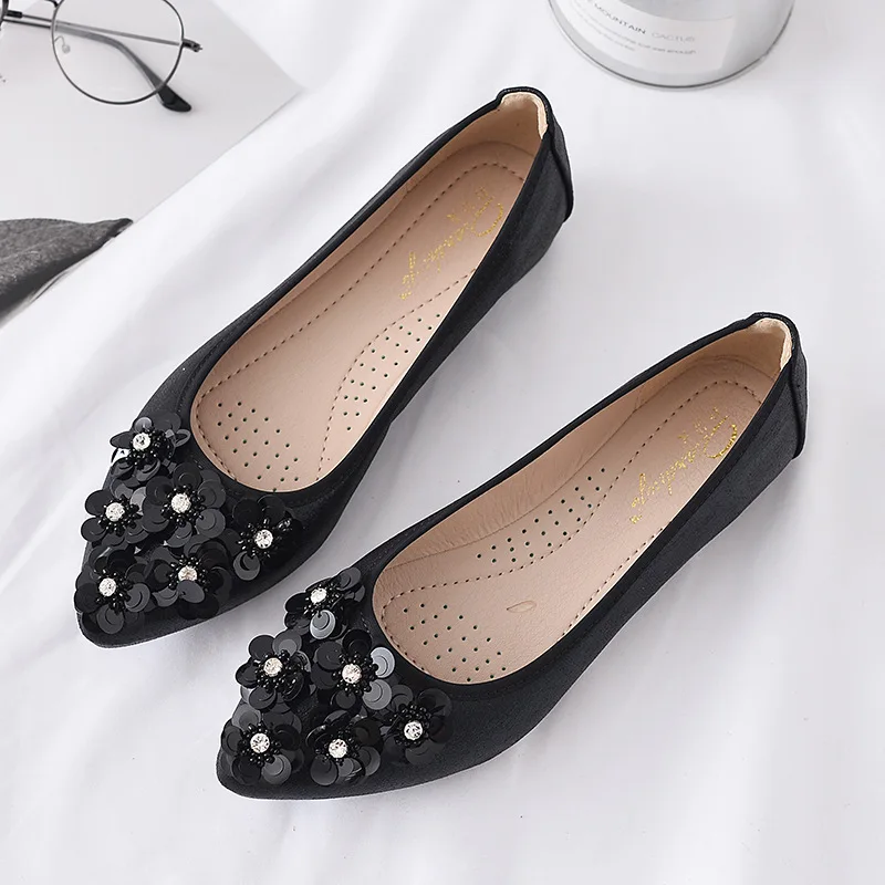 Flowers Women's Shoes Flats Casual Shoes Woman Loafers Fashion Pointed Shallow Slip-on Luxury Elegant Plus Size 44 High Quality