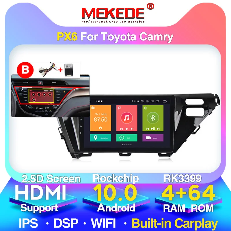 Автомагнитола IPS DSP BT FM WIFI мультимедийный плеер GPS навигация для Toyota Camry 2018 Android 10 Mirrow DVD Link сенсорный