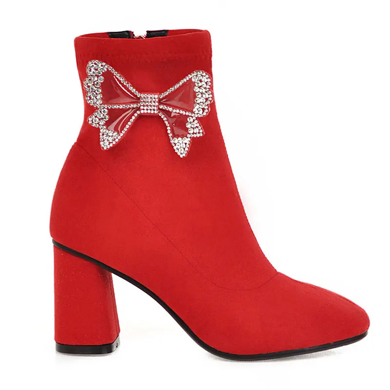 Sgesvier 2019 winter new thick heel shoes women's ankle boots high-heeled female bowtie Martin Women's G735 | Обувь