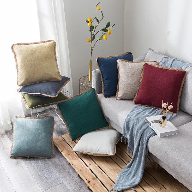 Диванные подушки однотонная подушка крышка Fauxlinen широкий Стыковая нить