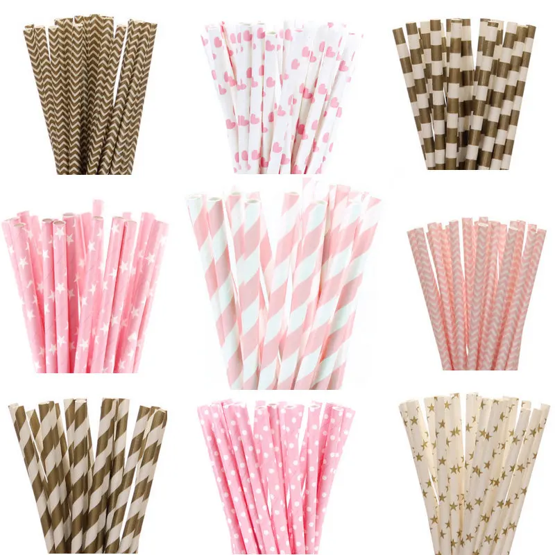 Соломинки бумажные розовые золотые серебряные 25 шт./лот | Дом и сад