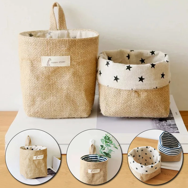 

Hanging Pocket Storage Basket Small Sack Sundries Organizer Cosmetic Organizer Cotton Linen Storage Bag Home Decor