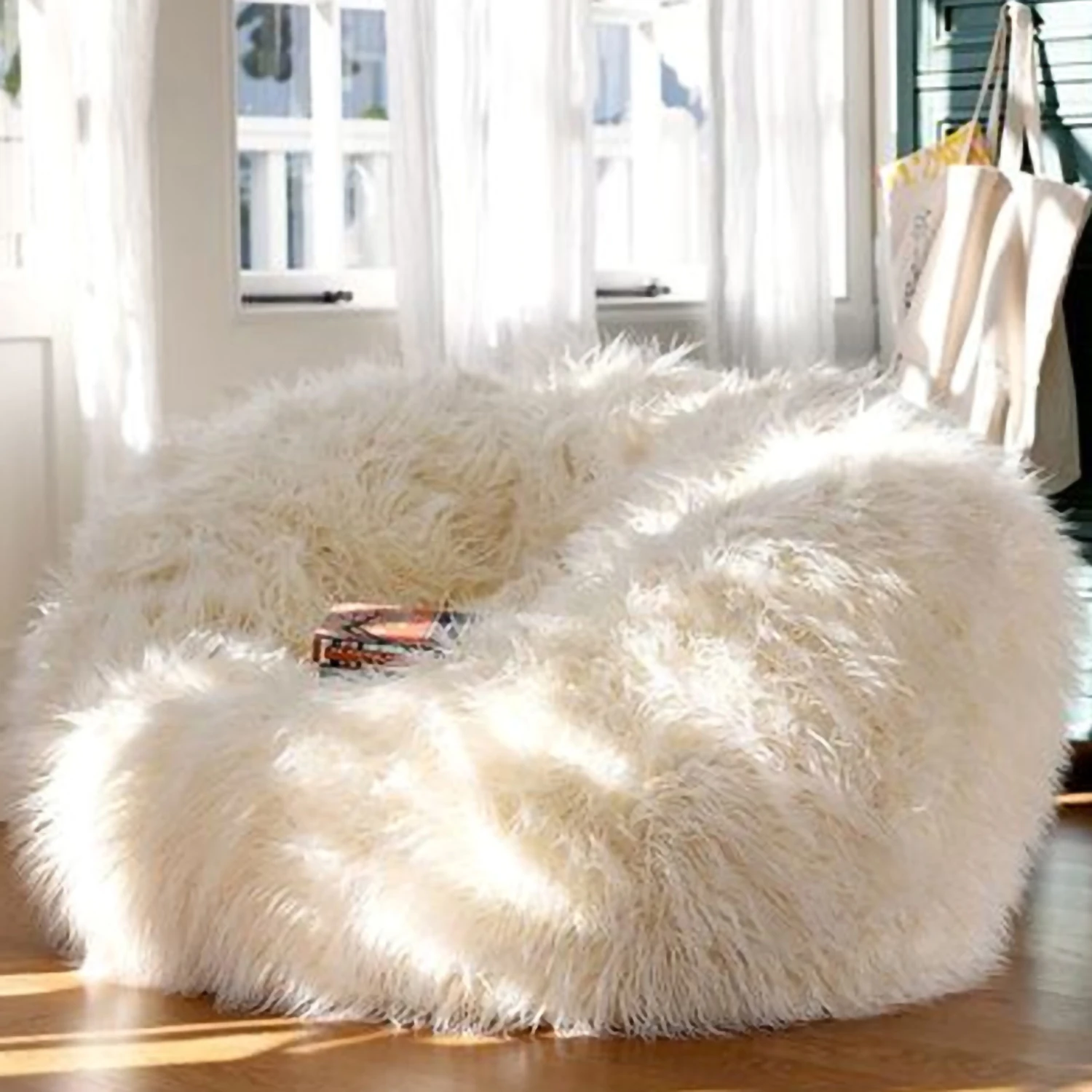 Cover Hot Sale Fluffy Faux Fur White Puff Sofa Bed, Tatami(without filler)