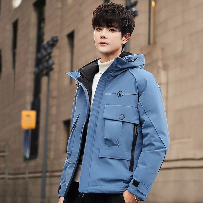 Tops Mens Hooded White Duck Down Jacket 2022 Winter Streetwear Solid Down Coat Parkas Fashion Thick Warm Puffer Outwear Clothing