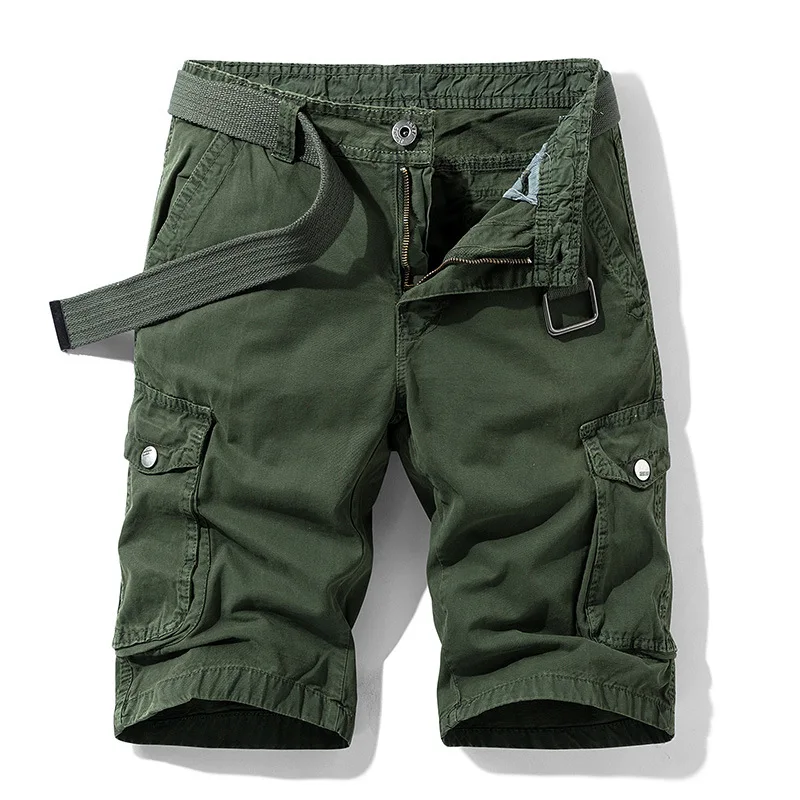 

2021 Summer Cargo Short Men 100% Cotton Breathable Knee Length Mens Shorts Multi-pockets Bermuda Masculina Casual Short Homme
