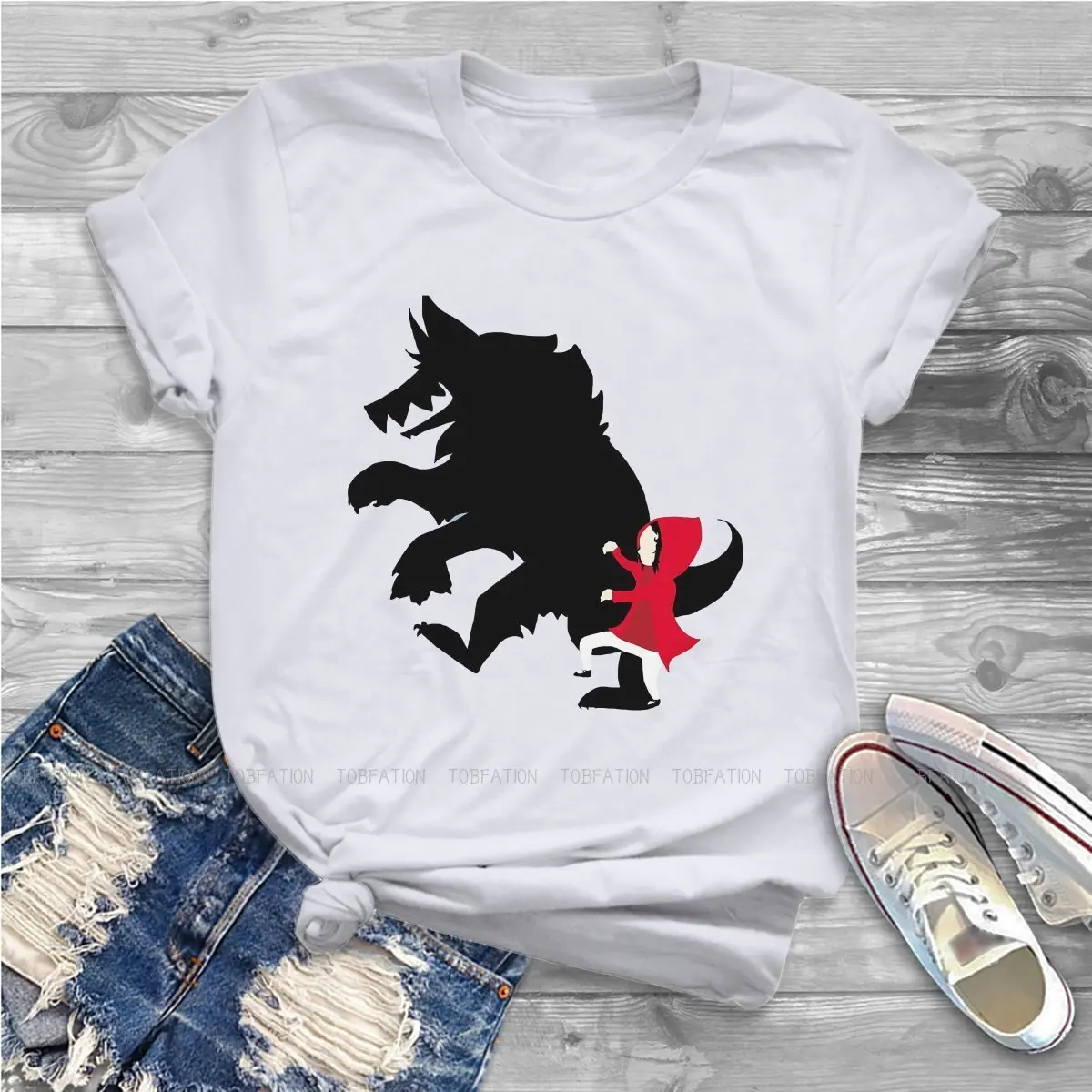 

Big Bad Wolf Female Shirts Little Red Riding Hood Oversized Vintage Women Clothing Harajuku Casual Feminine Blusas