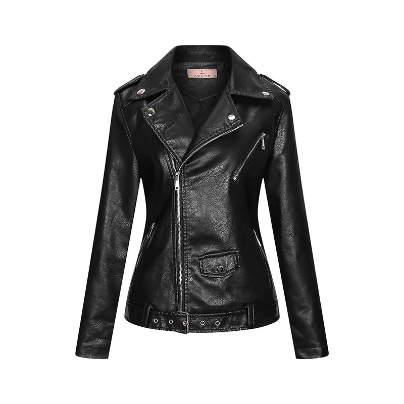 

Leather Jacket Women Autumn Coat 2021 Motorcycle Moto Biker Zipper Jacket Blue Black Khaki Clothes Chaqueta Mujer Veste Femme