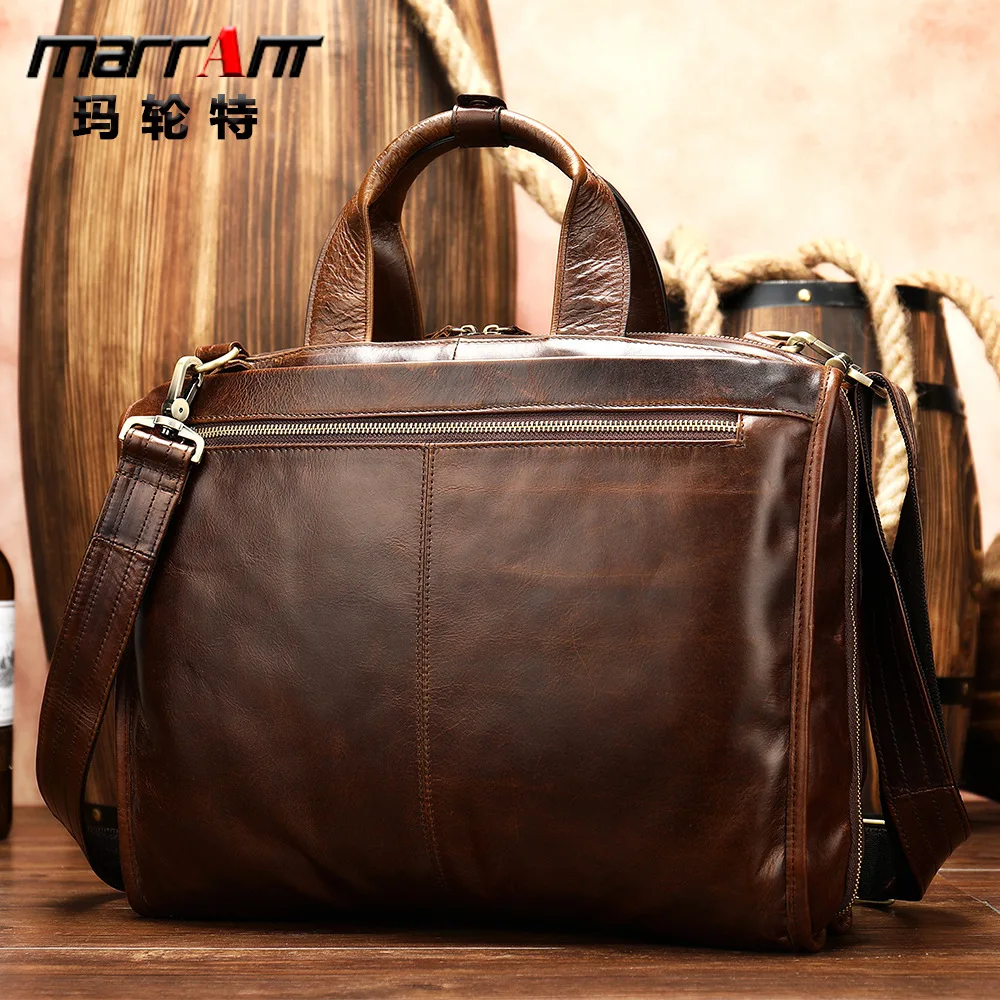

Large Capacity Men's Briefcase Retro Genuine Cattlehide Leather Surface 15-Inch Business Computer Handbag