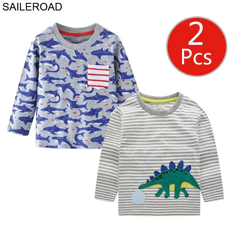 5500 5512 photo SAILEROAD 2 Шт. Мультфильм Динозавров Детские Футболки Хлопка Мальчик с Длинным Рукавом Одежда Осень для Детской Одежды Детей Топы Рубашка - Цвет: 5500 5512 photo
