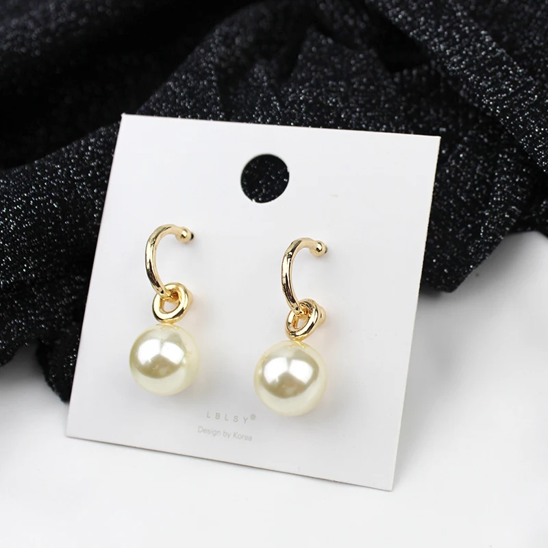 Fashion Simple Open Imitation Pearl Earrings Gold Color Bead Pendant Dangle For Women Girl Wedding Party Jewelry | Украшения и