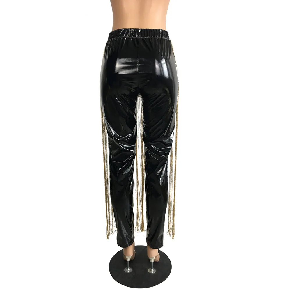 Женские теплые леггинсы из искусственной кожи черные облегающие брюки с