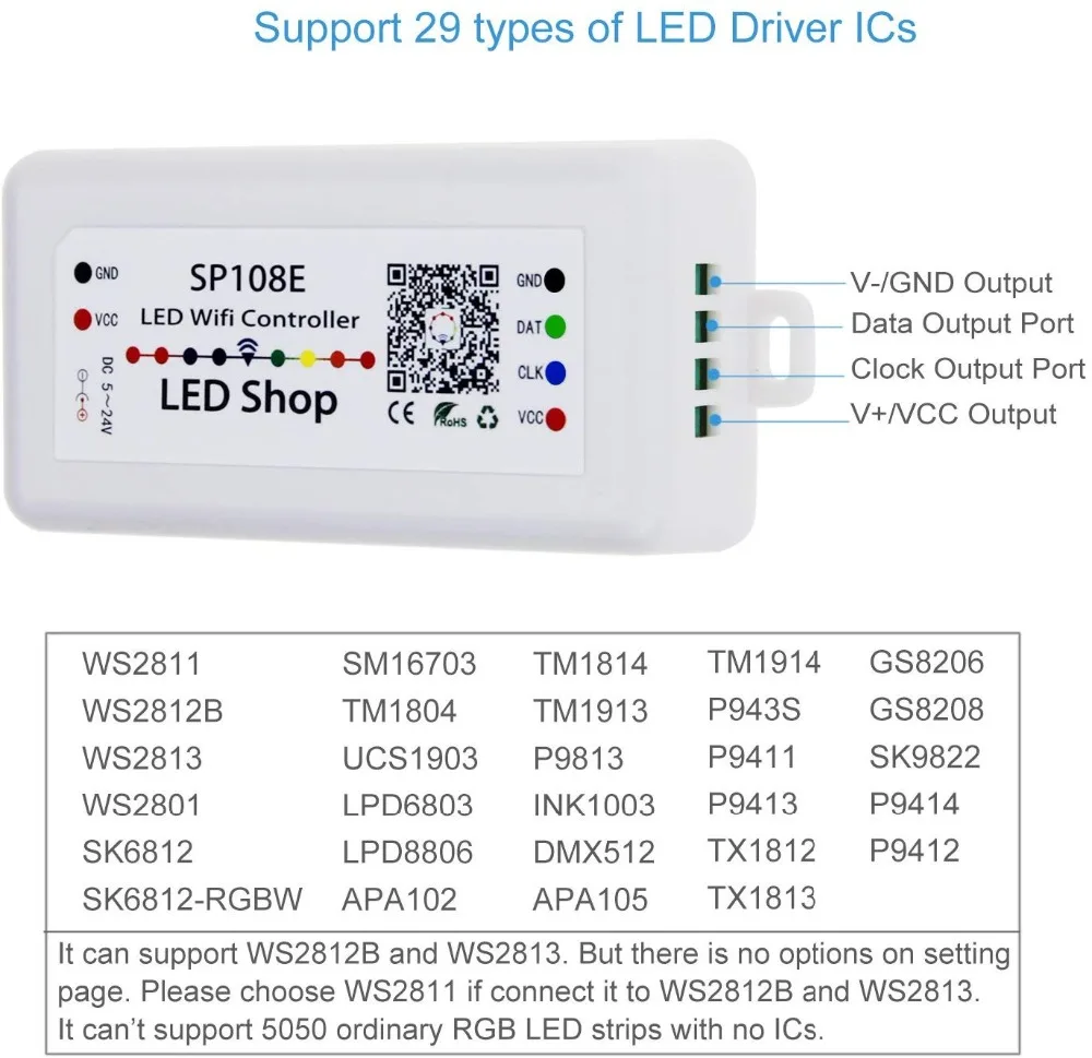 SP108E/107E/105E/110E SPI Wi-Fi Bluetooth пиксель IC музыкальный контроллер на смартфон приложение для WS2812B WS2813 SK6812 полосы DC5-12V