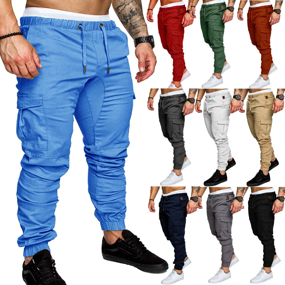 

Брюки-карго мужские спортивные, джоггеры с карманами, на шнуровке, эластичная талия, повседневные Простые штаны для фитнеса, длинные брюки