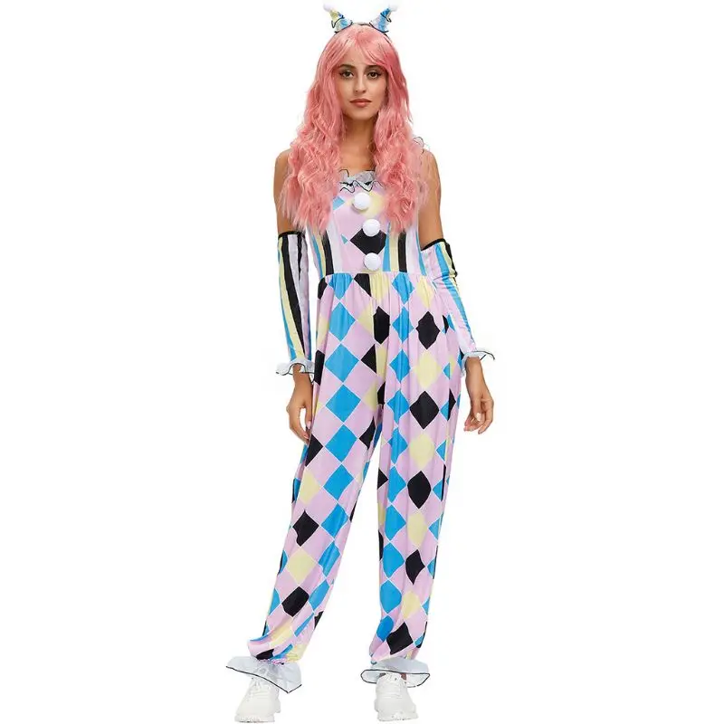 

Halloween Women Circus Clown Cosplay Costume Colorful Jumpsuit Carnival Outfits