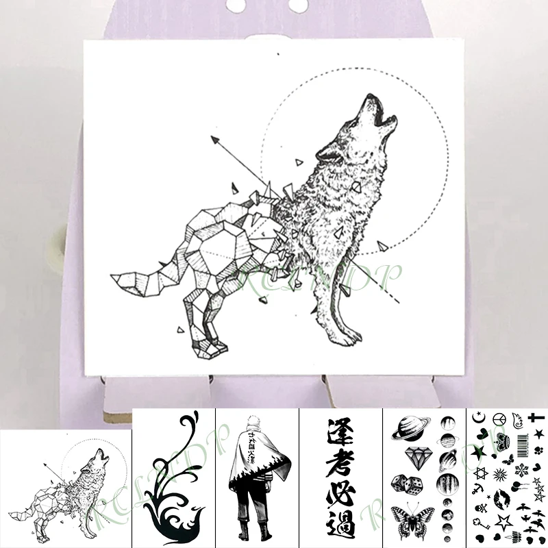 Водостойкая Временная тату наклейка животное волк кунг фу Звезда Луна