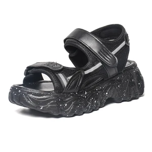 Женские сандалии на платформе Fujin, черные сандалии на платформе с открытым носком, 6 см, лето 2021