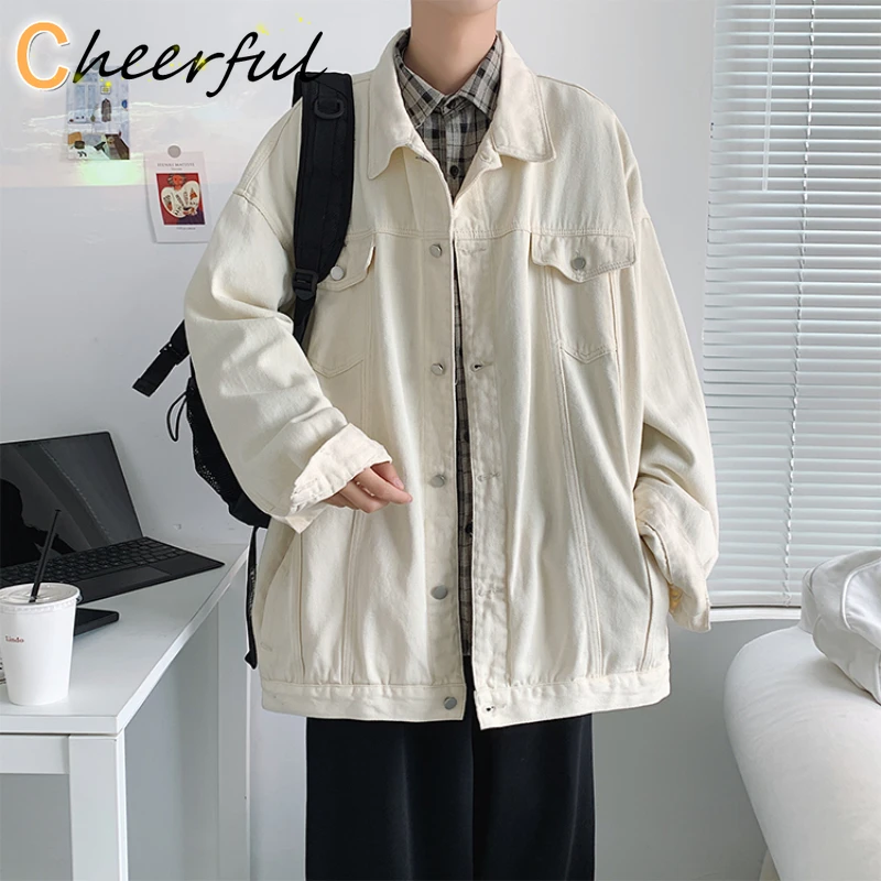 

Spring and Autumn New Japanese Loose Casual Black Denim Jacket Men Clothing 2020 Fashion Mens Jackets and Coats off white