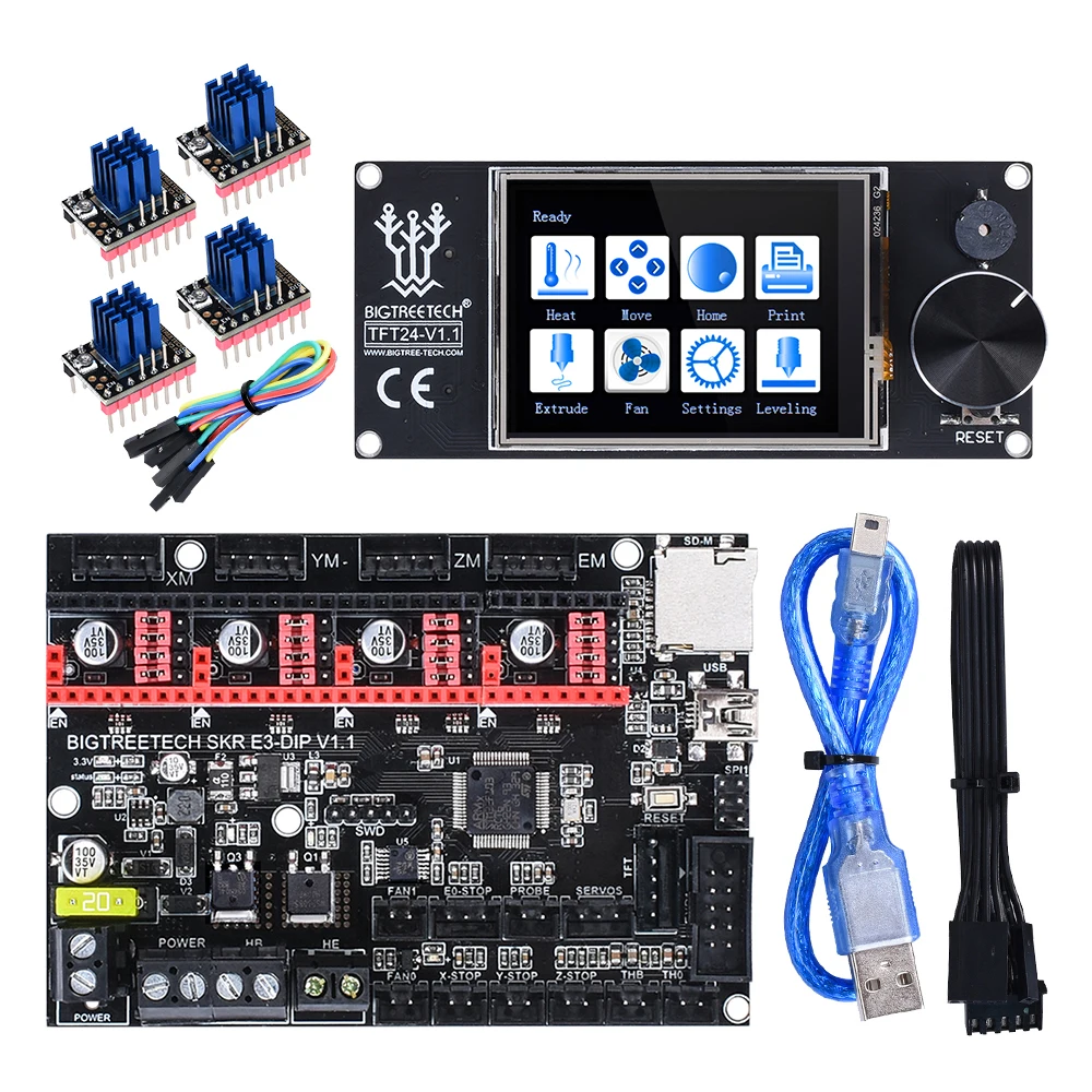 DIP TFT TMC2208 UART BIGTREETECH SKR MINI E3 материнская плата и TFT24 V1.1 панель сенсорный экран комплект для Ender 3 3d принтер плата SKR V1.3 PRO TMC2209 UART - Цвет: DIP TFT TMC2208 UART