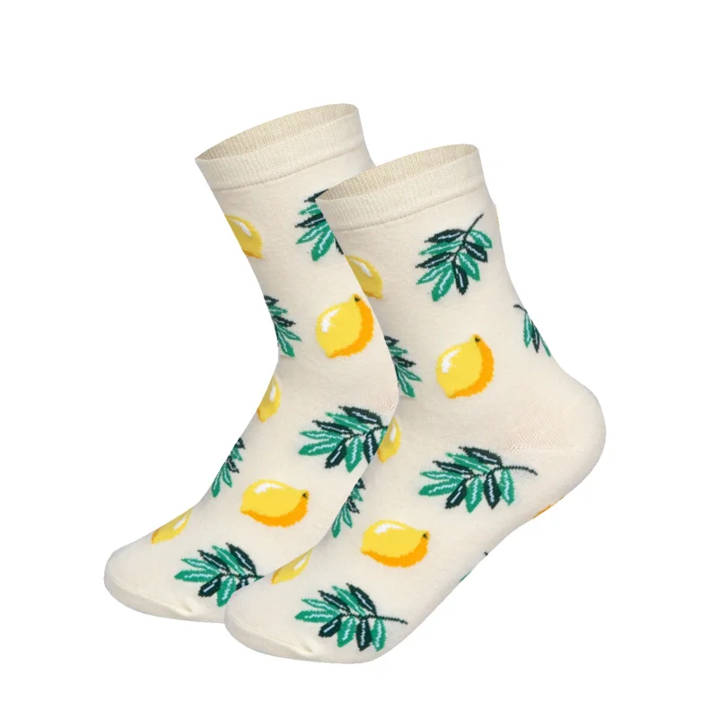 Lemon Женские носки в японском стиле Харадзюку, счастливые фрукты, цветы, известное искусство, Живопись Ван Гога, носки по щиколотку, забавные подарки - Цвет: Lemon