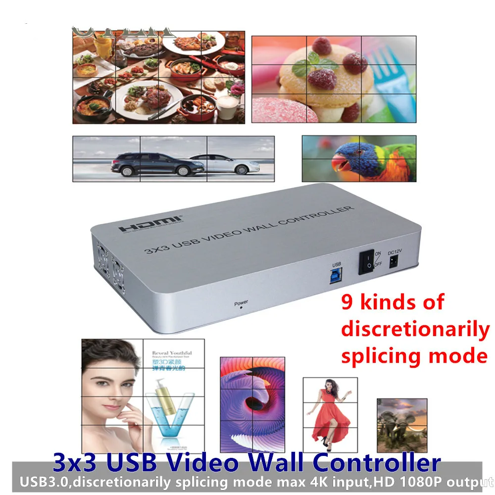 USB3.0 HDMI 4K настенный видеоконтроллер 3x3 HDTV LCD DJ видео процессор адаптер 1x9 hdmi