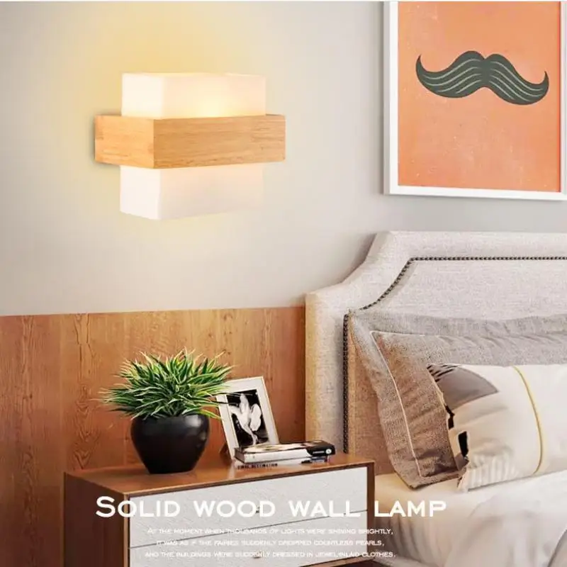 Современная простая светодиодная деревянная настенная лампа прикроватный