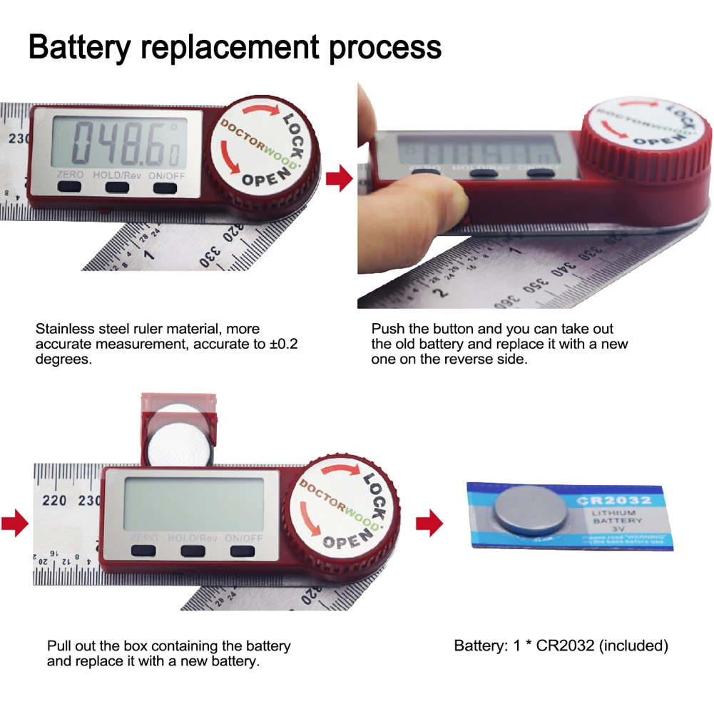 

0~200mm LCD Screen Digital Ruler Stainless Steel Multifunction Measuring Ruler Hold Function 360 Measuring Reverse Measurement