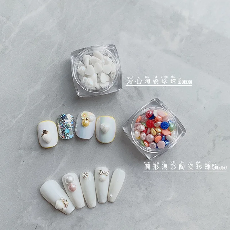 

Nail Diamond Love Pearl Heart-shaped Fingertip Small Love Heart Summer Candy Color Ceramic Pearl