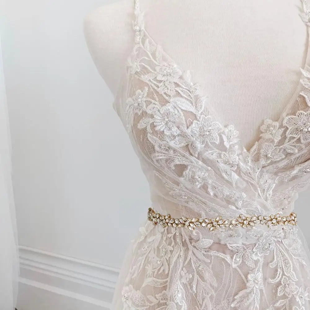 

TRiXY S437-G Stunning Wedding Belt Rhinestone Bride Belts Bridal Sash Wedding Belt Fancy Belt for Women Bride Bridal Gown Sashes